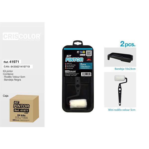 [41971] kit pintor mini rodillo velour + bandeja negra