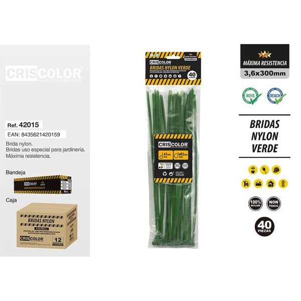 [42015] bridas nylon verde 3,6x300mm 40pcs