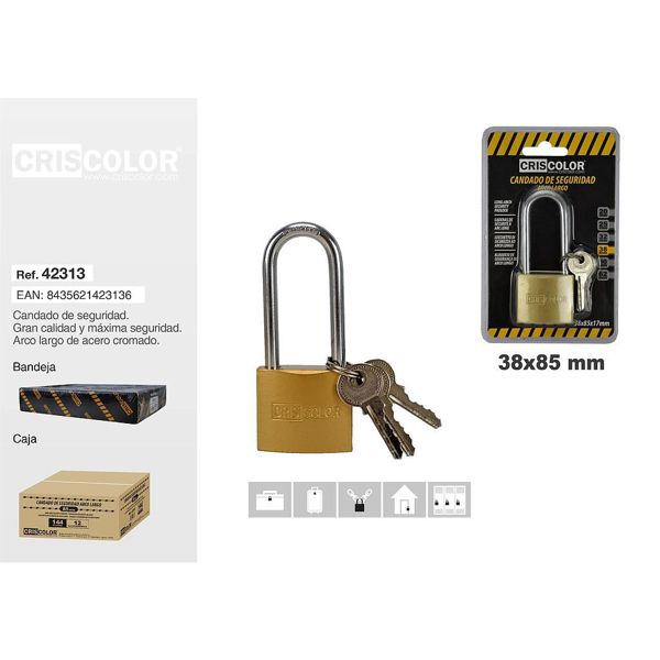 [42313] candado de seguridad arco largo 38x85mm
