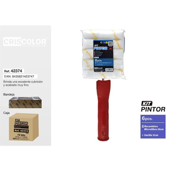 [42374] kit 5 recambios microfibra 10cm + varilla 11cm