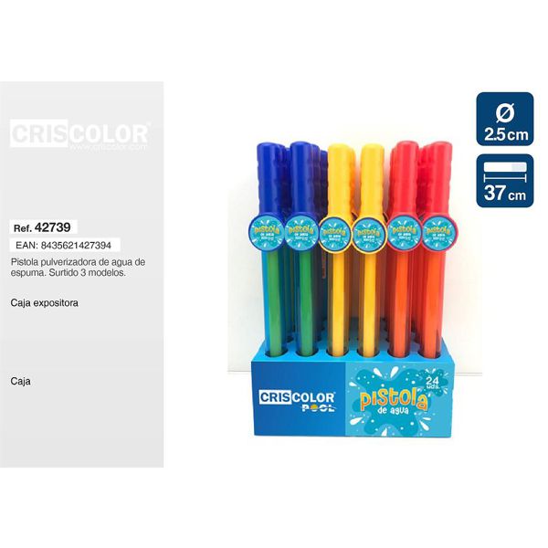 [42739] pistola agua 37x2,5cm plastico surtido 3 colores