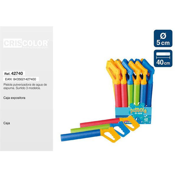 [42740] pistola agua 40x5cm mango plastico surtido 3 colores