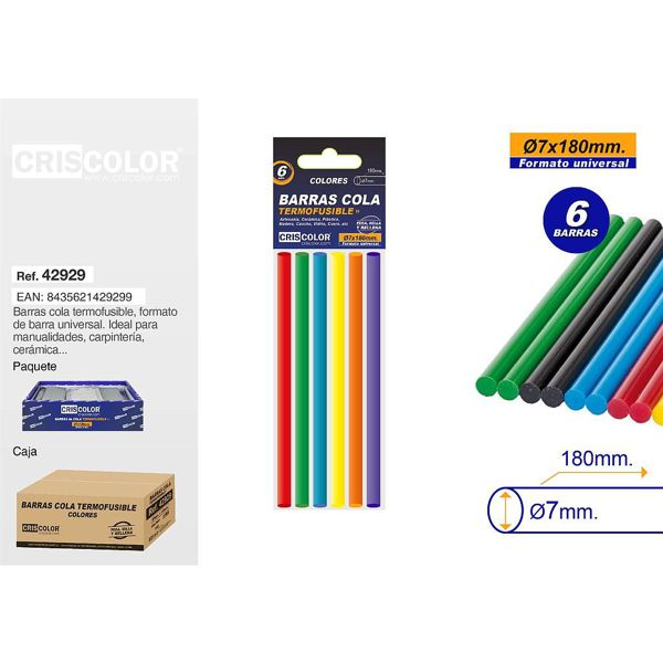 [42929] barra silicona surtido colores ø7x180mm 6uds
