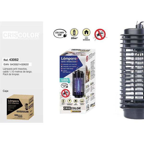 [43062] lampara led negra anti insectos 10,5x10,5x26cm nº rii-aee: 8813