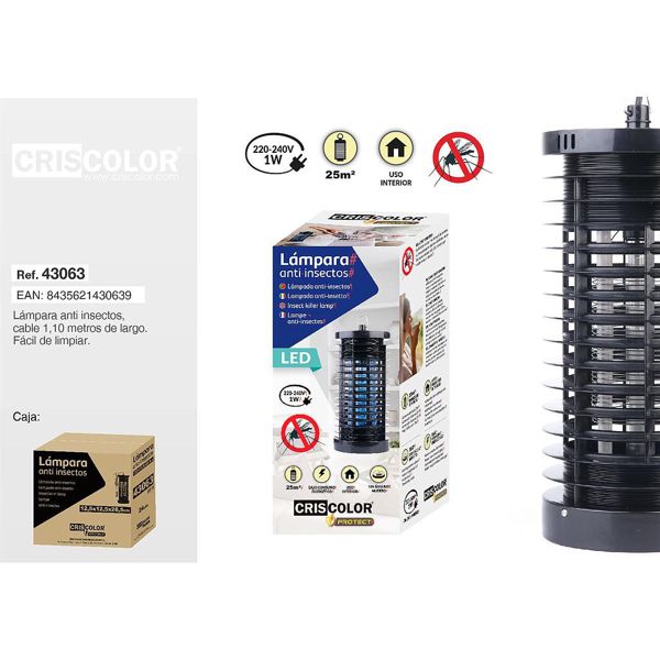 [43063] lampara led negra anti insectos 12,5x12,5x28,5cm nº rii-aee: 8813