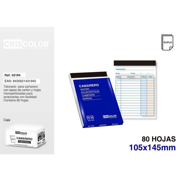 [43194] camarero 105x145mm duplicado 80 hojas 40 juegos