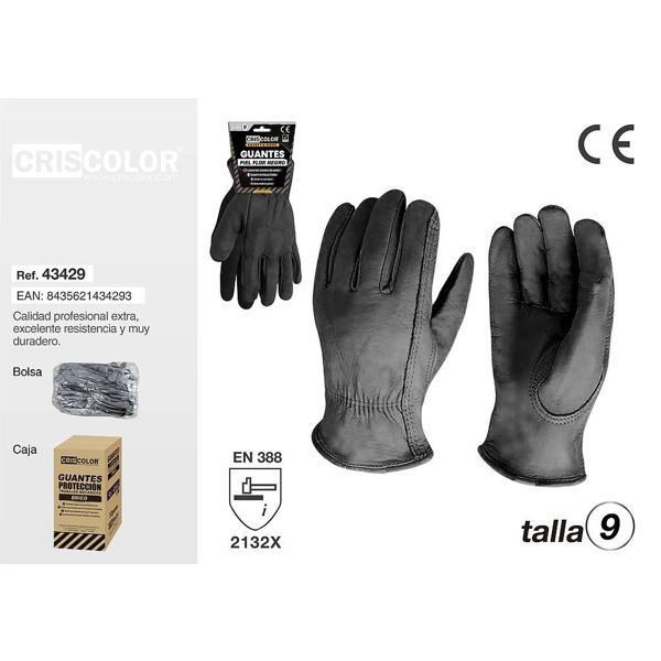 [43429] guante trabajo piel flor negro talla 9