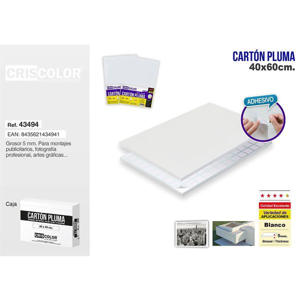 [43494] carton pluma 40x60 blanco adhesivo