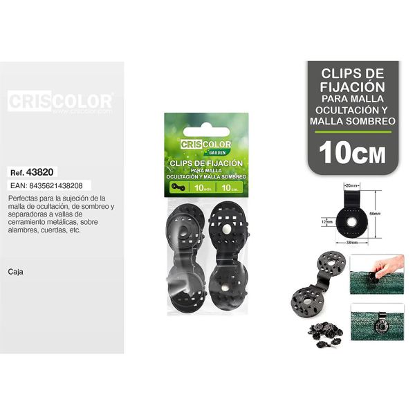 [43820] clips de fijaccion para malla ocultacion/sombreo 10cm