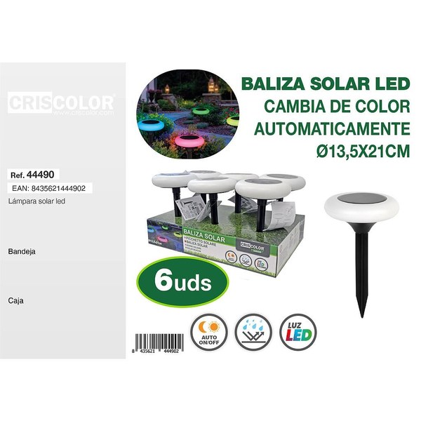 [44490] baliza solar jardin led cambia de color ø13,5x21cm