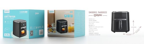 SK02 NE Freidora de ire sin Aeite 9500rpm/6W Batera AA*2 No incluid con panel tactil, olla Antiadherente,... Negro