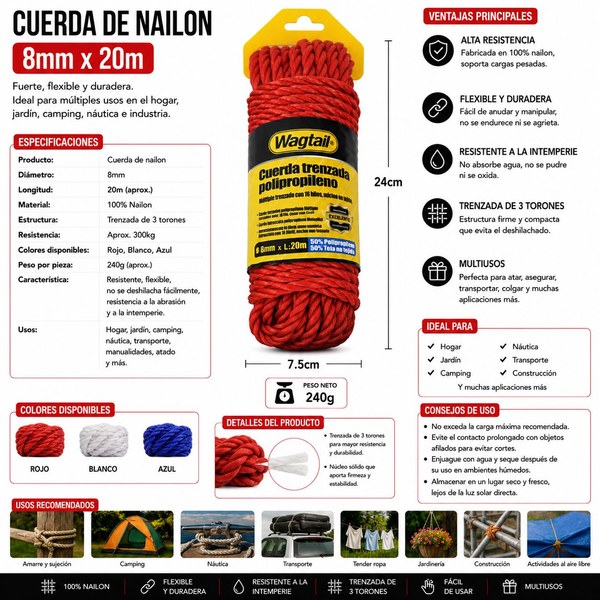 Cuerda trenzada polipropileno 8mmx20m