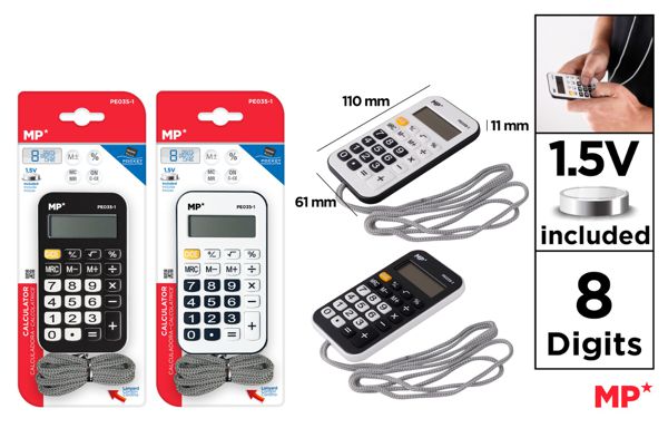 Calculadora portátil con cordón.