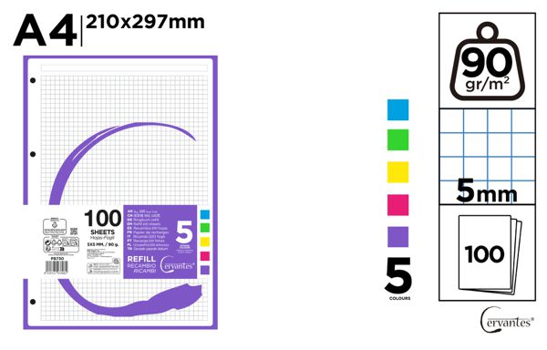Recambio a4 cuadrícula 5x5 mm 5 colores