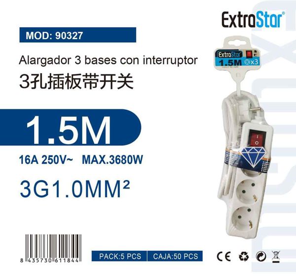 :alargador 3 base c/intrru 3g1.0mm2 1.5mt