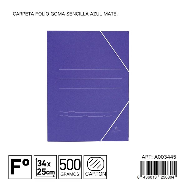 Carpeta folio goma sencilla azul mate.