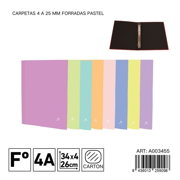 Carpetas 4 a 25 mm forradas pastel