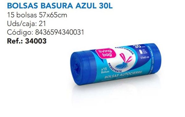 Livingbag b.basura 30l g75 15u azul