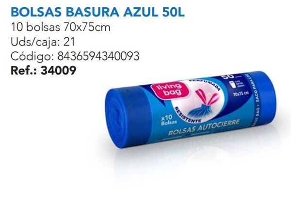 Livingbag b.basura 50l g80 10u azul