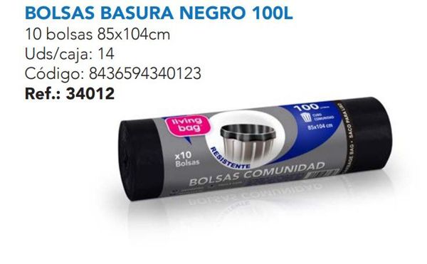 Livingbag b.comunidad 100l g85 10u negro