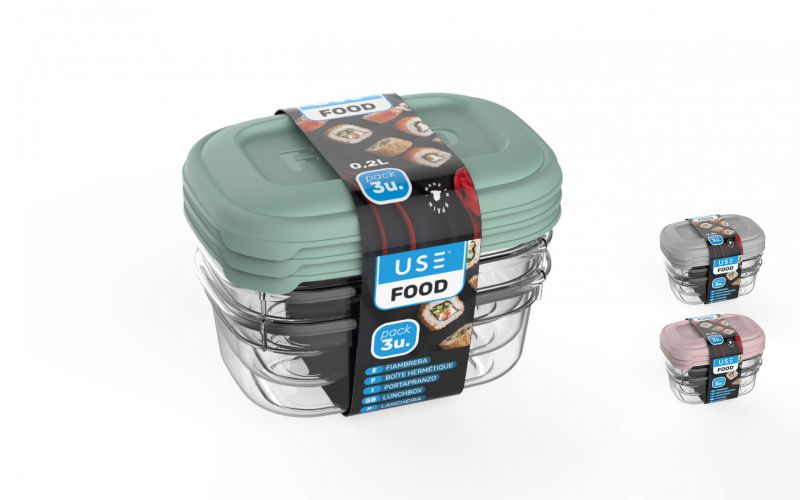 Lote 3 fiambreras rectangulares 0,2l serie food pastel