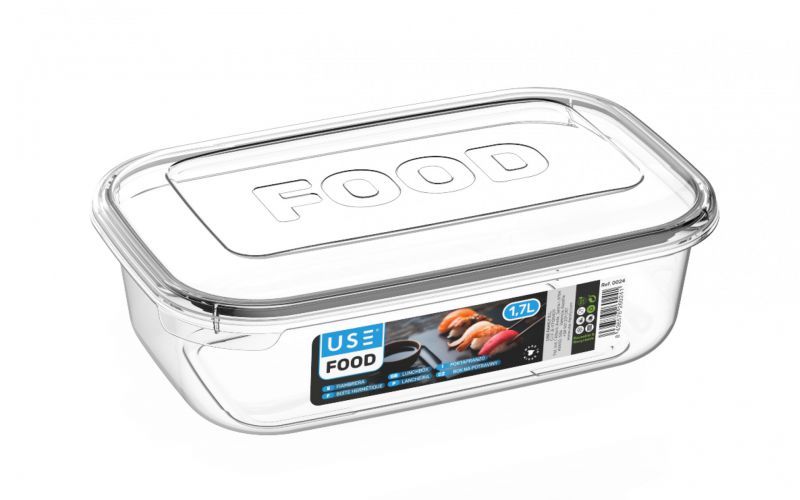 Fiambrera rectangular 1.7l serie food transparente