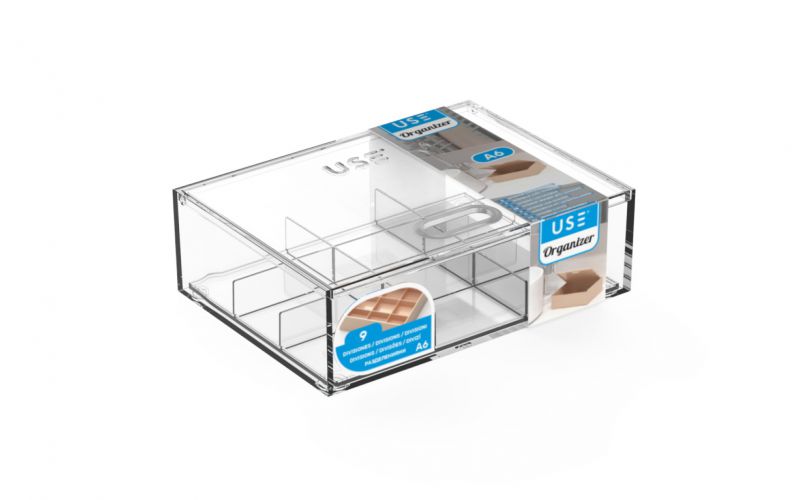 Caja con tapa abatible organizer a6 divisiones pequeñas - transparente