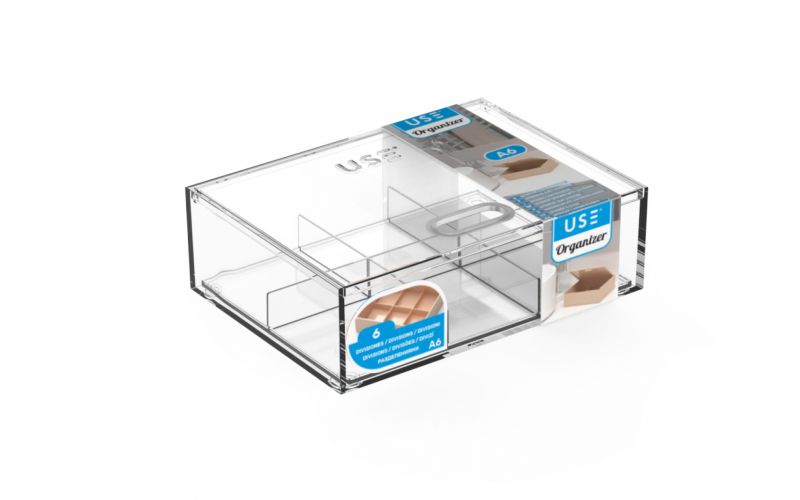 Caja con tapa abatible organizer a6 divisiones grandes - transparente