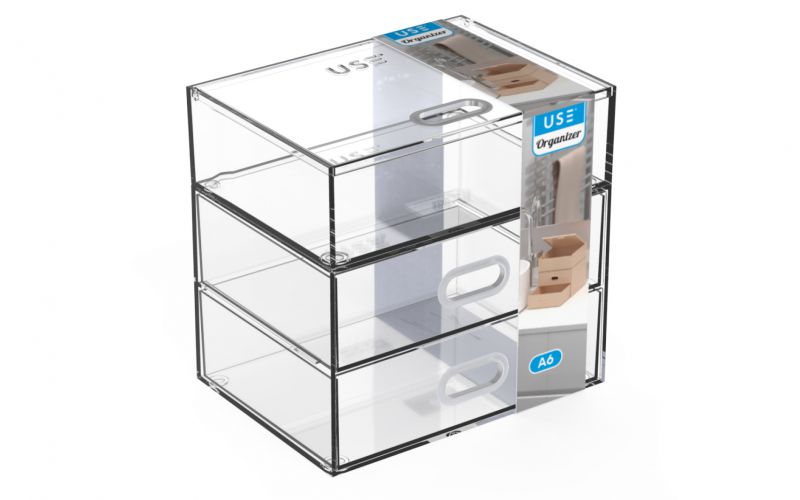 Cajonera organizer a6 - 2 cajones + caja con tapa abatible - transparente