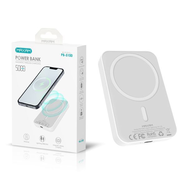 PB-5100 Blanco Carga inalámbrica magnética Mobile Power 5000mAh (puerto de carga Lightning)