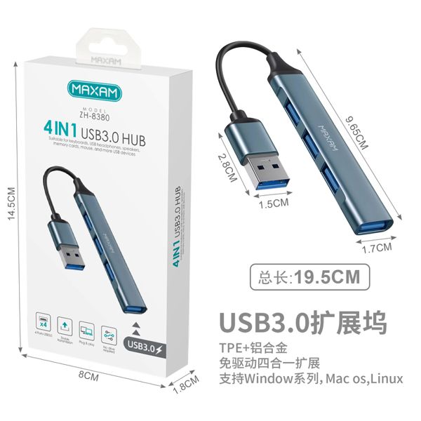 ZH-8380 Controlador USB3.0 Docking Station Gris 4 en 1 gratuito