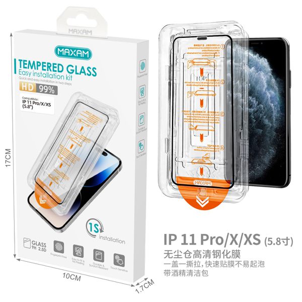 PS-G1003 Funda de película templada para iPhone 11 Pro/X/XS (5,8") con kit de limpieza