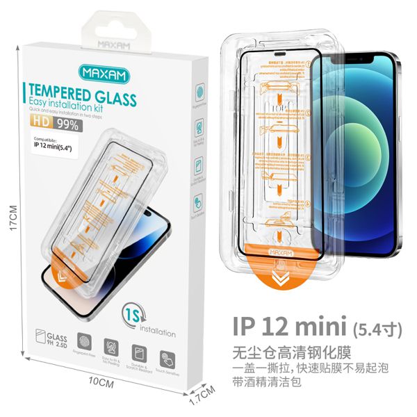 PS-G1006 Funda de película templada para iPhone 12 mini (5,4") con kit de limpieza