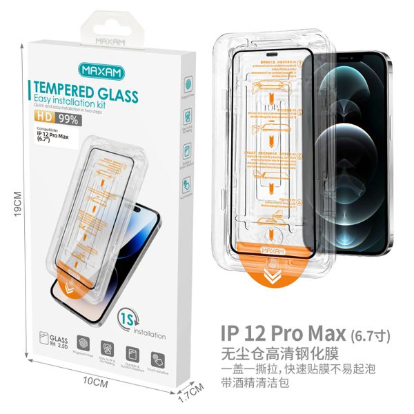 PS-G1008 Funda de película templada para iPhone 12 Pro Max (6,7") con kit de limpieza