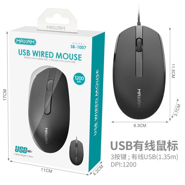 SB-1007 Ratón USB con cable negro