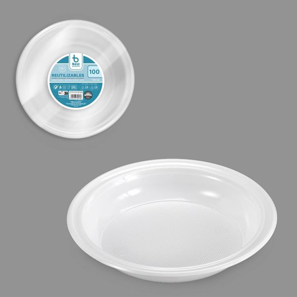 S/100 plato reut. blanco hondo 20,5 cm