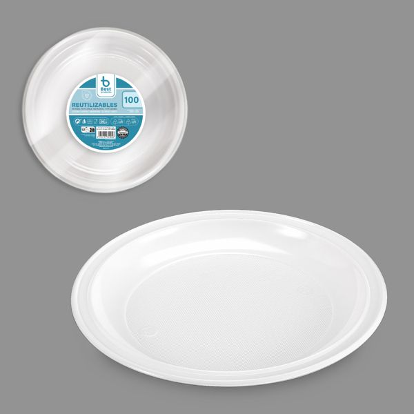 S/100 plato reut. blanco llano 22 cm