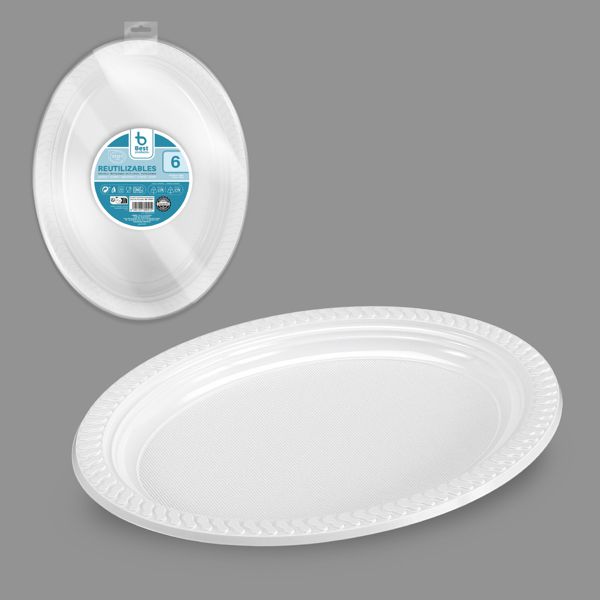 S/6 plato reut. blanco oval 27 x 21 cm