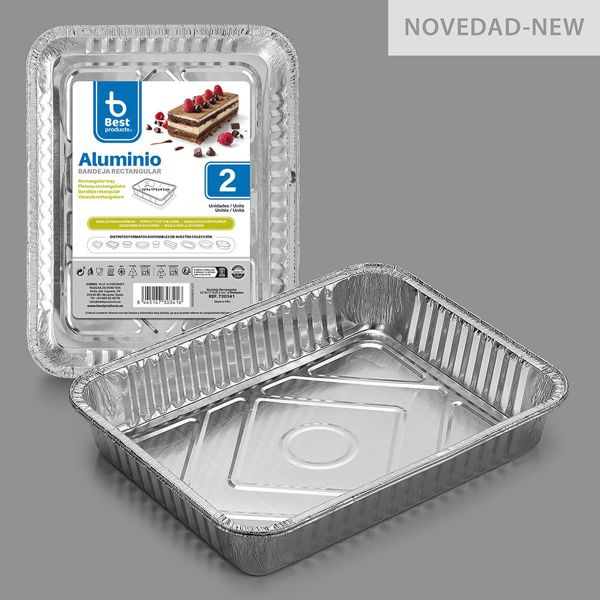 S/2 bandeja aluminio rectangular 22,50 x 17,50 x 4,20 cm