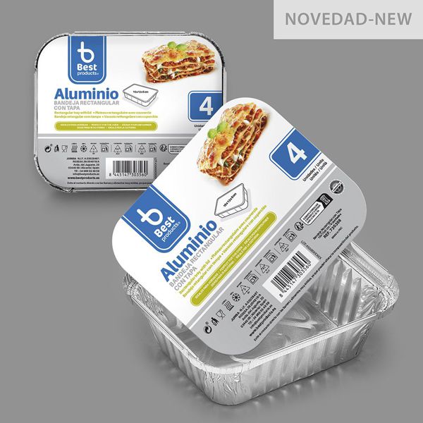 S/4 bandeja aluminio rectangular + tapa 15 x 12 x 5 cm