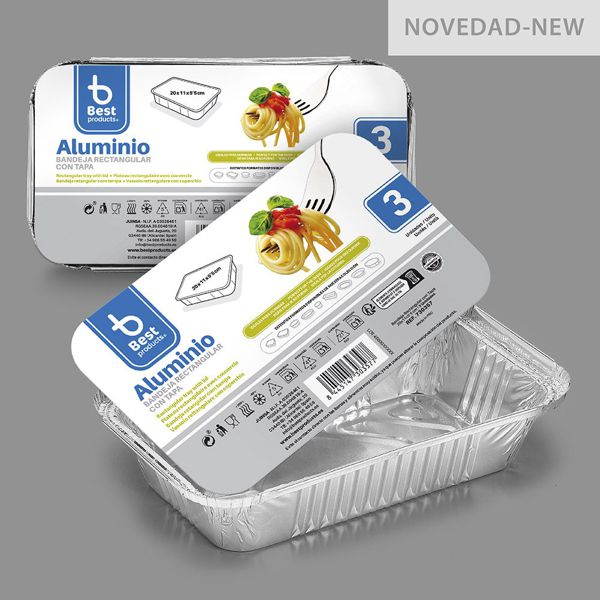 S/3 bandeja aluminio rectangular + tapa 20 x 11 x 5,50 cm