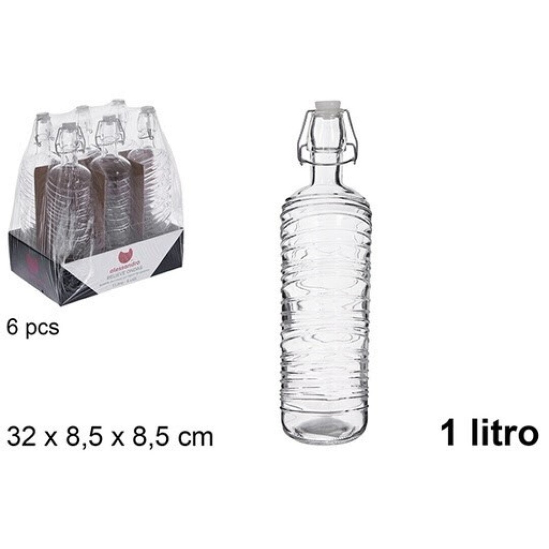 Botella cristal agua tapon 1l