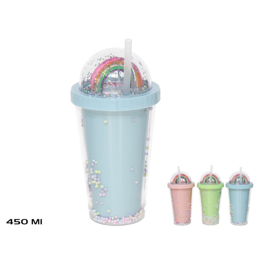 Vaso con cañita candy 3 srt 450 ml