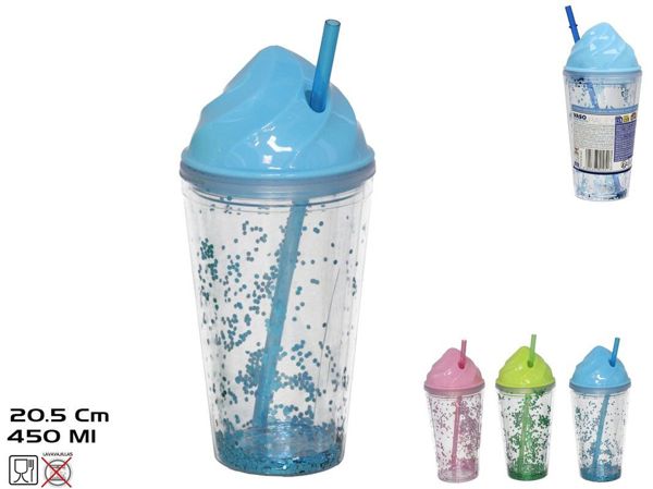 Vaso c/ cañita haley 3 col srt 450 ml