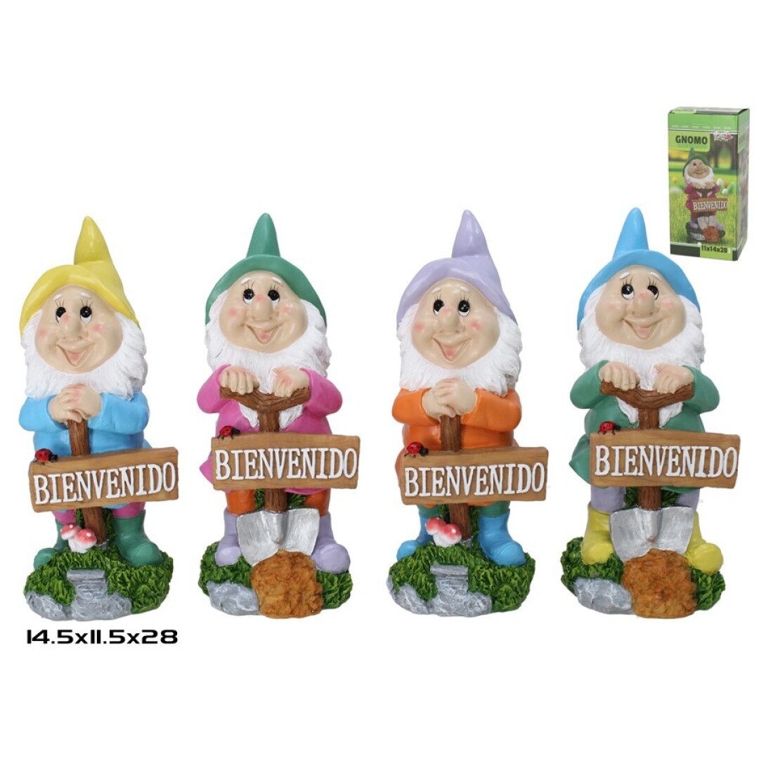 Gnomos c/ cartel bienvenido 4 srt 11.5x14.5
