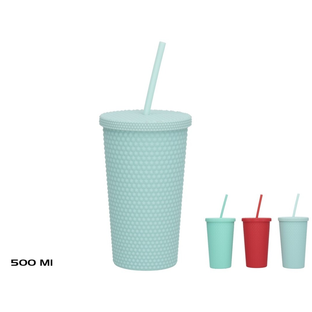 Vaso con cañita oliver 3 col srt 500 ml