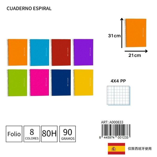 Cuaderno espiral fº 80h/90g 4x4 pp