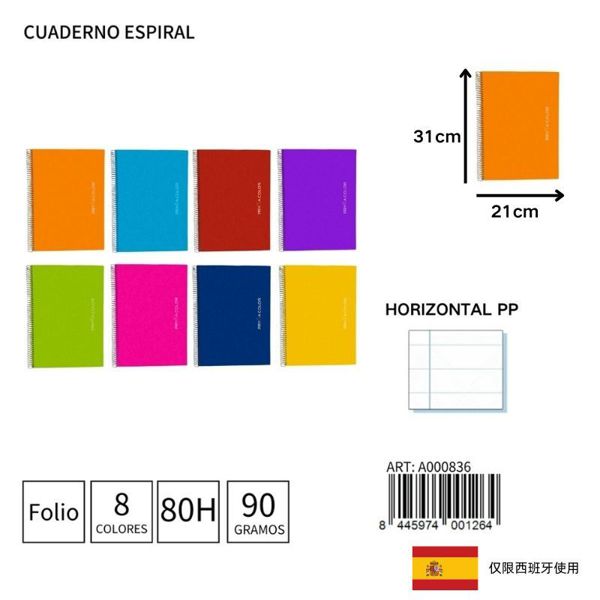 Cuaderno espiral fº 80h/90g horizontal pp