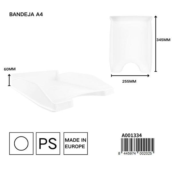 Pryma bandeja blanco a4 345x255x60mm