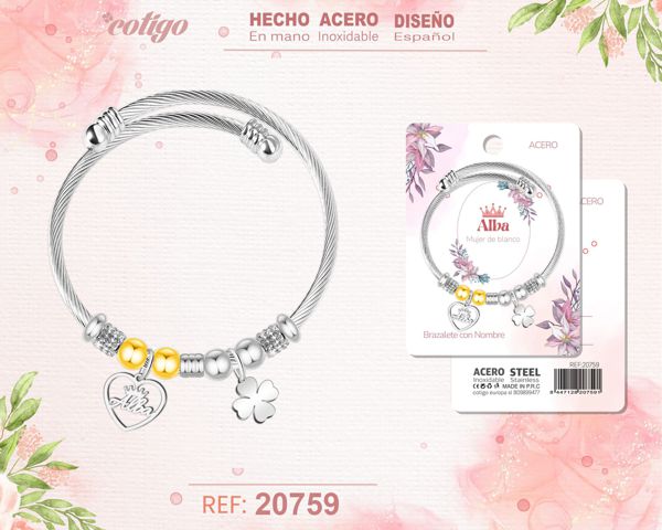 Brazalerte acero con nombre:alba